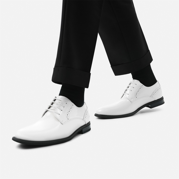 Men's Polished PU Leather Oxford Shoes - WHITE PAT - 6